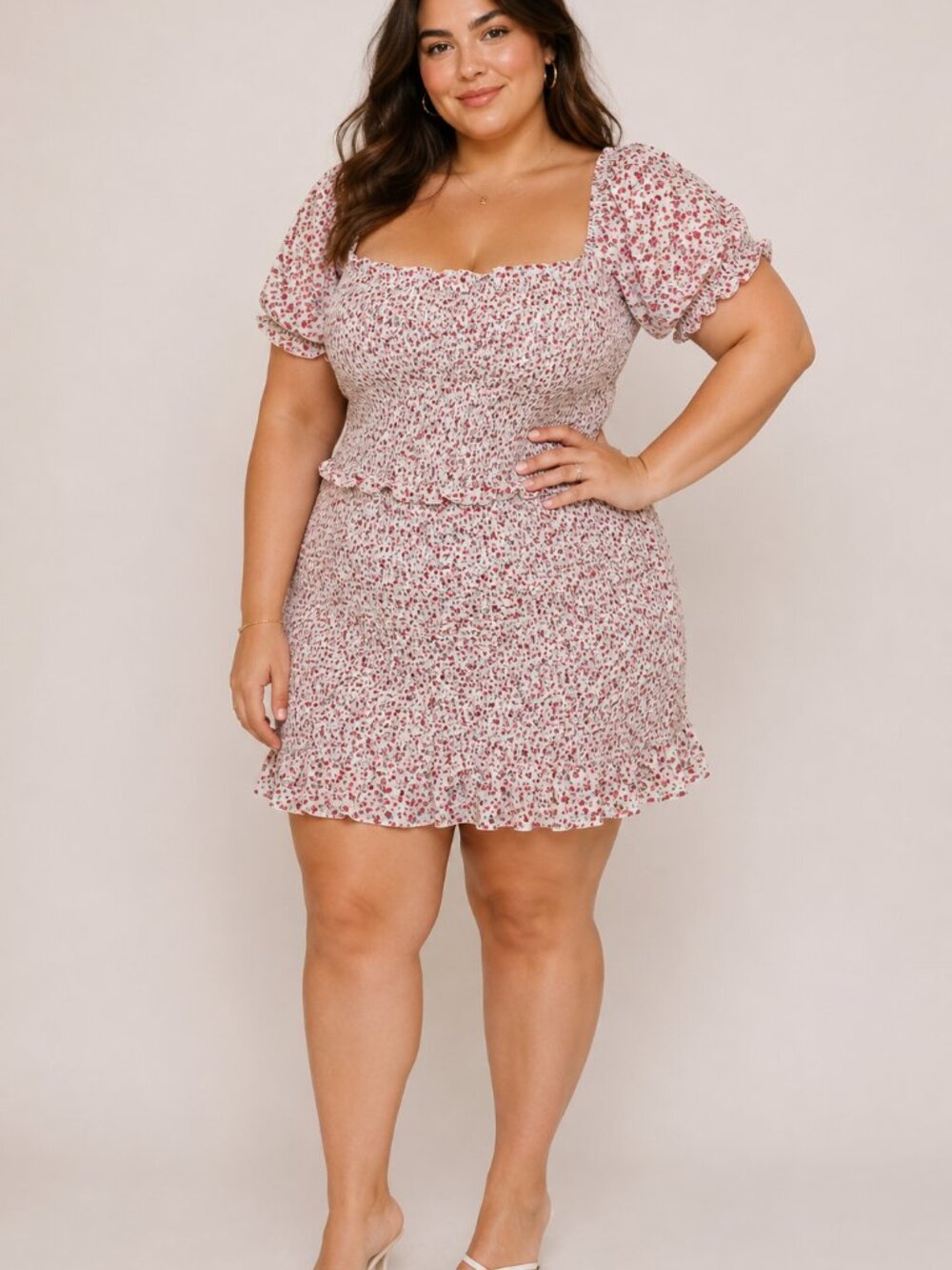 Sweet Rain Pink Floral Smocked Puff Sleeve Dress Size XL